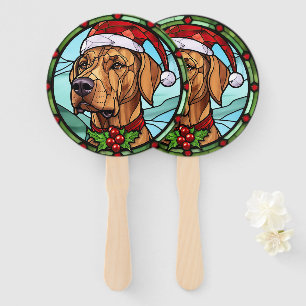 Rhodesian Ridgeback Stained Glass Christmas Hand Fan