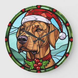 Rhodesian Ridgeback Stained Glass Christmas Large Clock