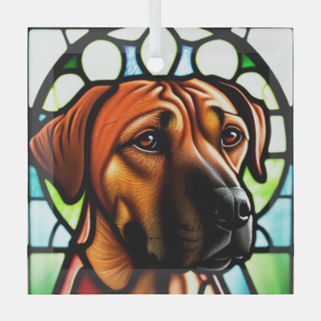 Rhodesian Ridgeback "Stained Glass"  Glass Tree Decoration (Front)