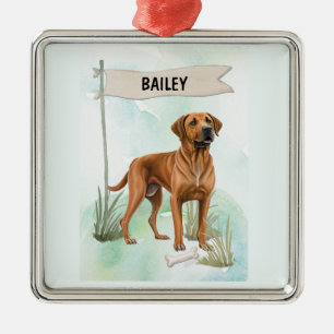 Rhodesian Ridgeback Watercolor Personalised Dog Metal Ornament