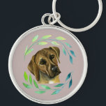Rhodesian Ridgeback with a Wreath Watercolor Key Ring<br><div class="desc">This is a watercolor painting of a Rhodesian Ridgeback dog. She has a green wreath around her face.</div>