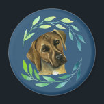 Rhodesian Ridgeback with a Wreath Watercolor Magnet<br><div class="desc">This is a watercolor painting of a Rhodesian Ridgeback dog. She has a green wreath around her face.</div>