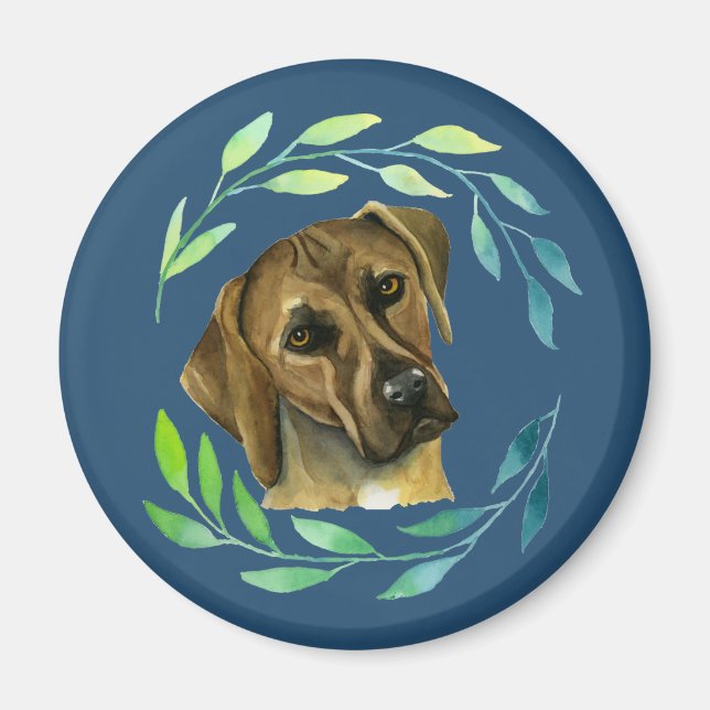 Rhodesian Ridgeback with a Wreath Watercolor Magnet (Front)