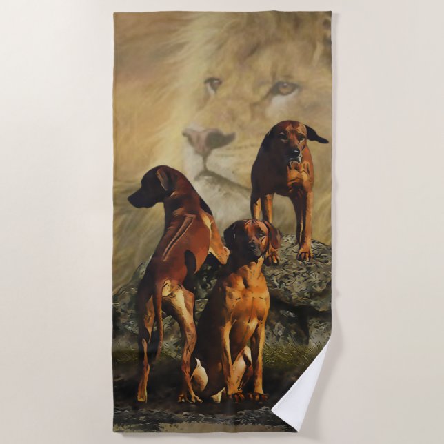Rhodesian Ridgeback with Lion  Beach Towel (Front)