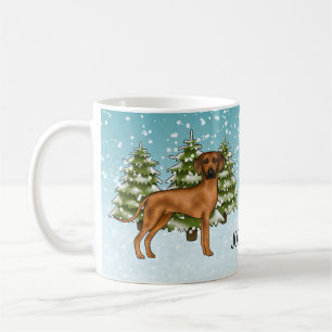 Rhodesian Ridgeback With Name Snowy Winter Forest Coffee Mug