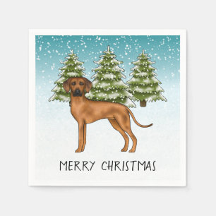 Rhodesian Ridgeback With Text Snowy Winter Forest Napkin