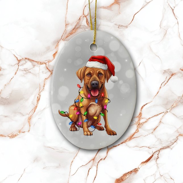 Rhodesian Ridgeback Wrapped in Christmas Lights  Ceramic Ornament (Creator Uploaded)