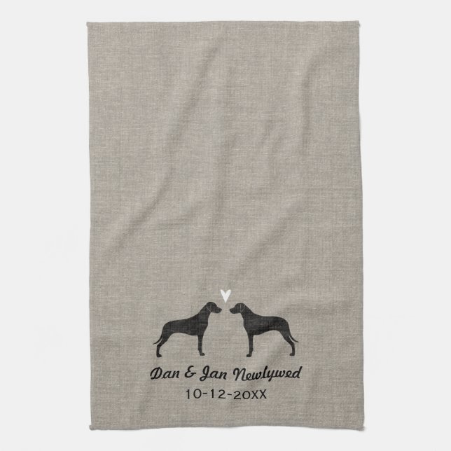 Rhodesian Ridgebacks with Heart and Text Tea Towel (Vertical)