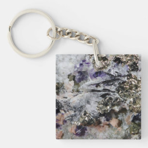 Rhodochrosite Pyrite Fluorite Tourmaline Key Ring
