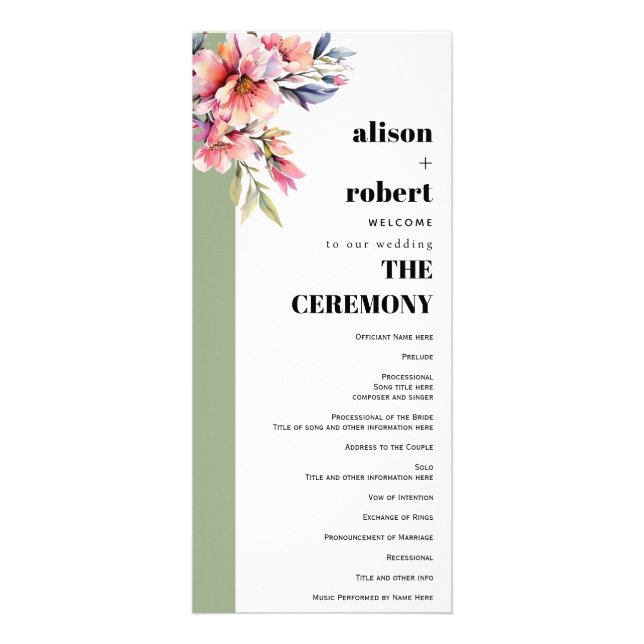 Rhododedron branch and flowers wedding program rack card (Front)