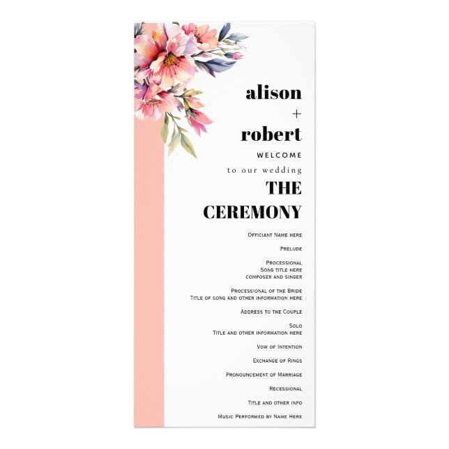Rhododedron peach-pink flowers wedding program rack card (Front)