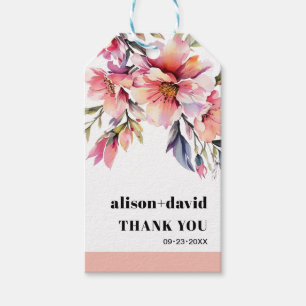 Rhododendron and peach-pink flowers wedding gift tags