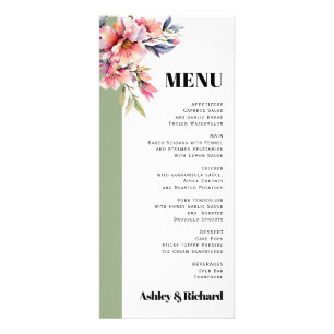 Rhododendron branch and flowers wedding menu card