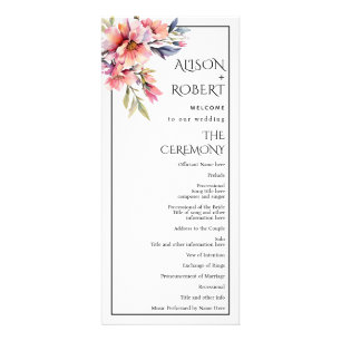 Rhododendron branch, peach flowers wedding program rack card