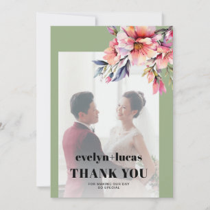 Rhododendron branch with flowers photo wedding thank you card
