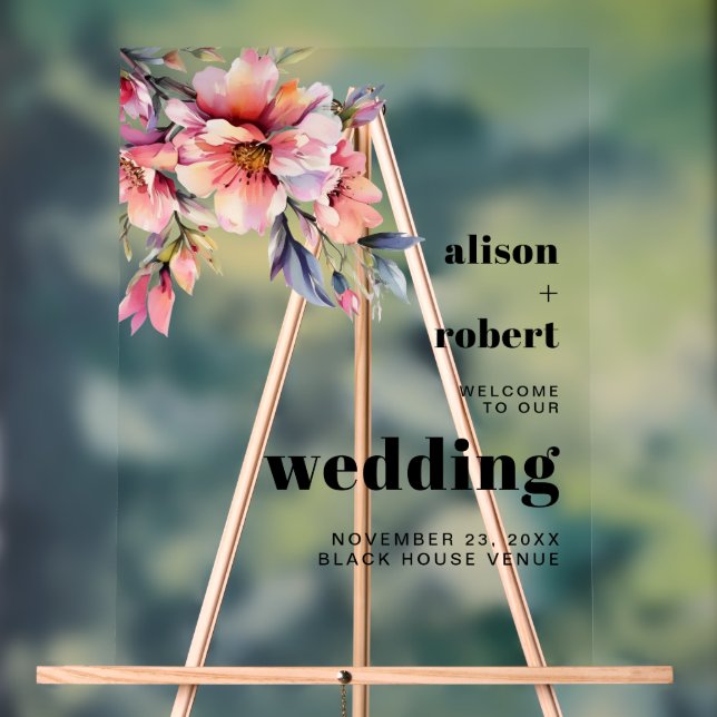 Rhododendron branch with flowers wedding WELCOME A Acrylic Sign (Neutral)