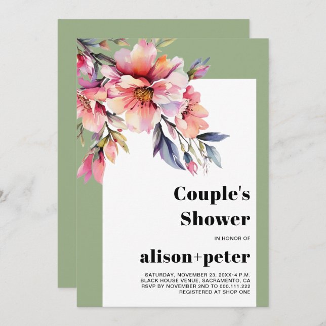 Rhododendron branches with flowers couple's shower invitation (Front/Back)