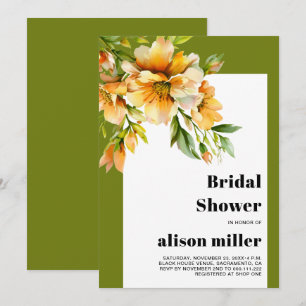 Rhododendron orange yellow flowers bridal shower invitation