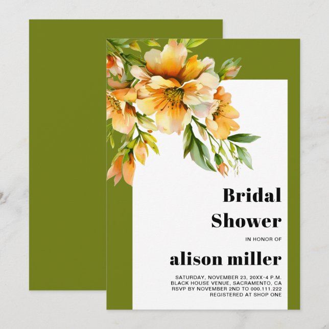 Rhododendron orange yellow flowers bridal shower invitation (Front/Back)