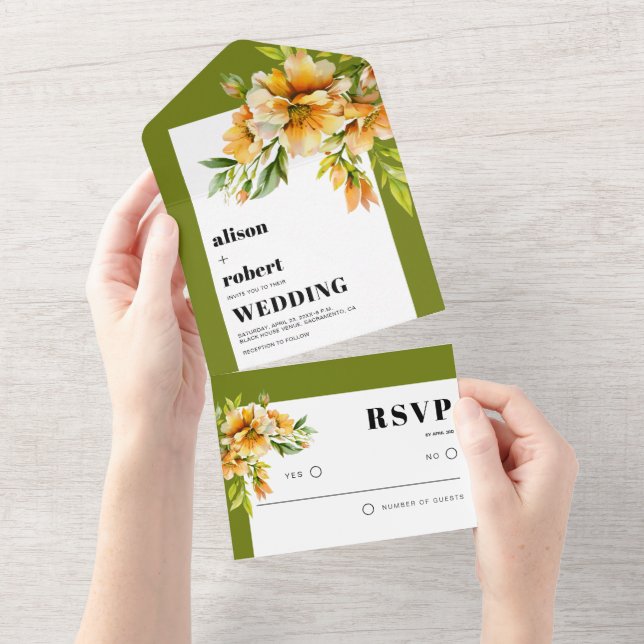 Rhododendron orange yellow flowers fall wedding all in one invitation (Tearaway)