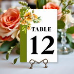 Rhododendron orange yellow flowers wedding table number<br><div class="desc">Rhododendron branch with orange yellow flowers wedding table number card. Elevate your wedding reception with this beautifully designed table number card, featuring a delicate watercolor rhododendron branch adorned with orange yellow blossoms and green leaves. Positioned in the upper left corner, the botanical illustration creates a romantic, eye-catching focal point. An...</div>