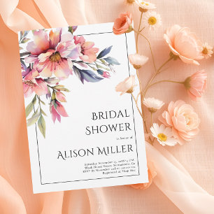 Rhododendron peach-pink flowers bridal shower invitation