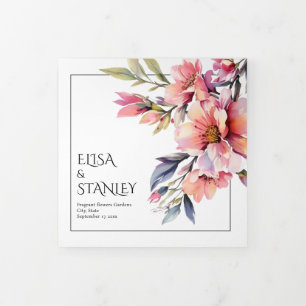 Rhododendron peach-pink flowers floral wedding Tri-Fold programme