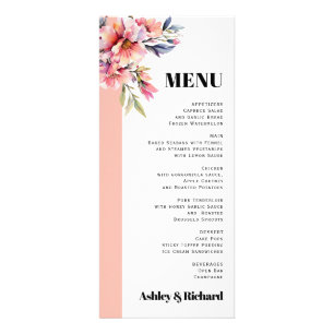 Rhododendron peach pink flowers wedding menu card