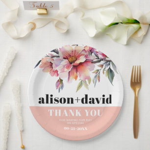 Rhododendron with flowers bold typography wedding paper plate