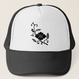 Rhombic chinese flower branch trucker hat