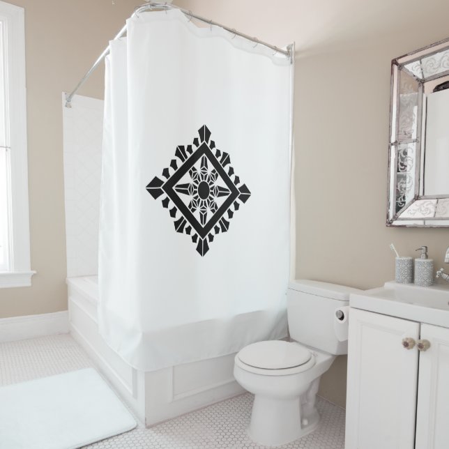 Rhombic dharma chakra shower curtain (In Situ)