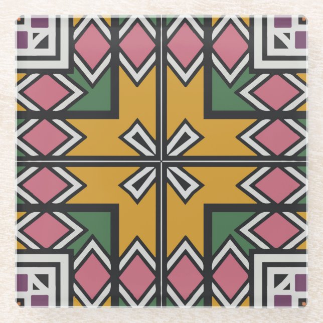 Rhombus squares and a cross glass coaster (Front)