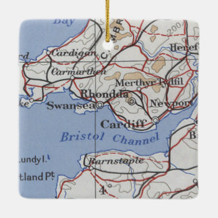 Rhondda Wales Vintage Map Ceramic Ornament