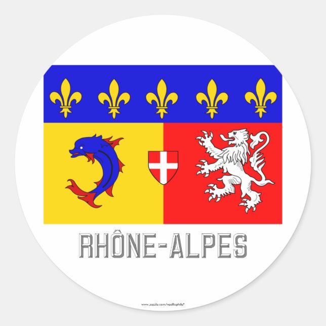 Rhône-Alpes flag with name Classic Round Sticker (Front)