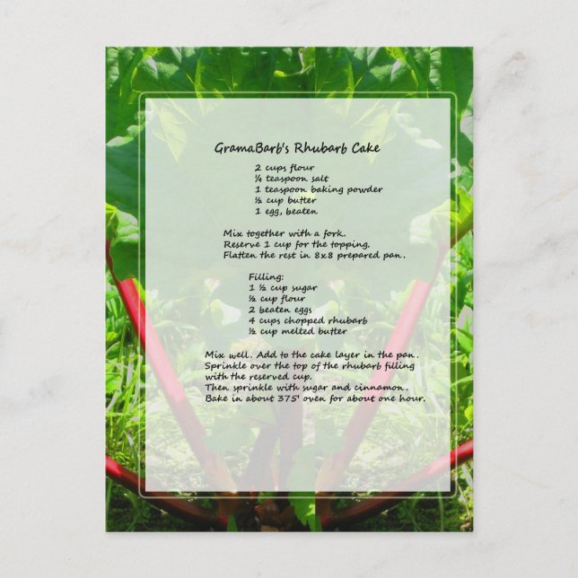Rhubarb Cake Recipe Postcard (Front)