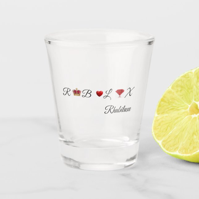 Rhubiluxe Shot Glass (Front)