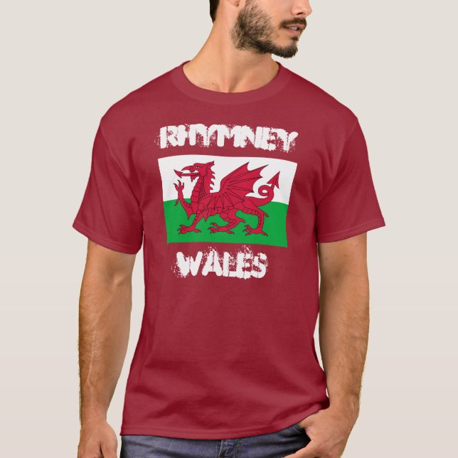 Rhymney, Wales with Welsh flag T-Shirt (Front)