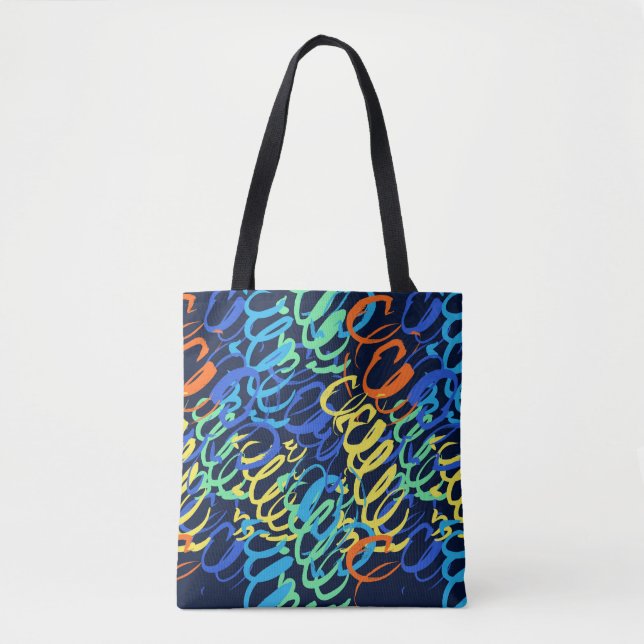 Rhythm & Colour" Hand-Painted Abstract Tote Bag (Front)