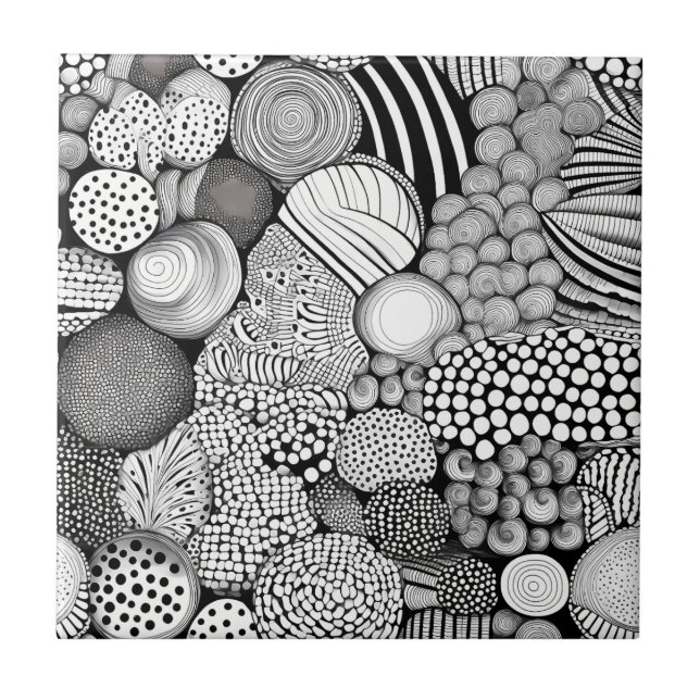 Rhythm in Black and White – Abstract Monochrome 6 Ceramic Tile (Front)