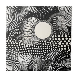 Rhythm in Black and White – Abstract Monochrome Ceramic Tile