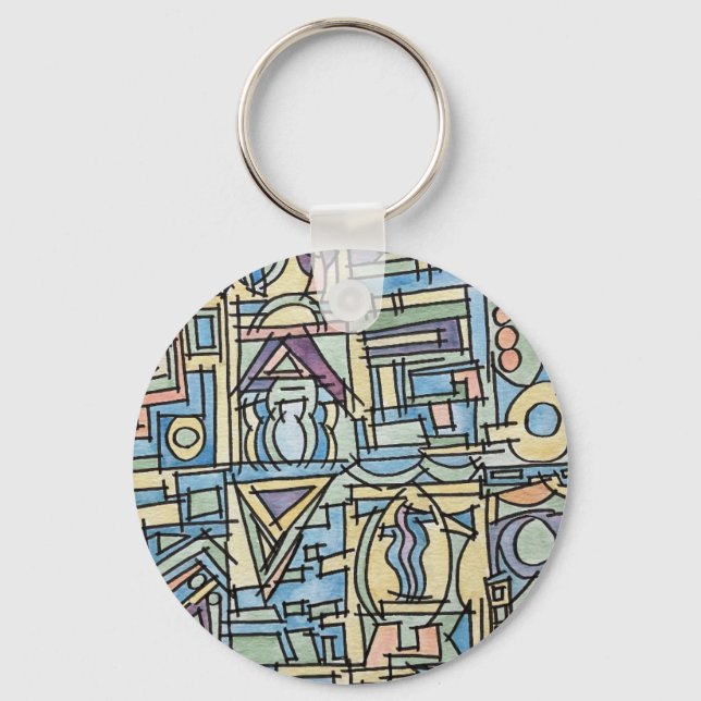 Rhythm In Blue-Hand Painted Abstract Art Key Ring (Front)