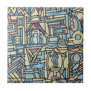 Rhythm In Blue-Hand Painted Modern Geometric Art Ceramic Tile