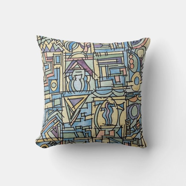 Rhythm In Blue-Modern Bauhaus Geometric Art Cushion (Front)