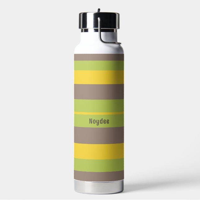 Rhythm Stripes Horizontal Lines Brown Yellow Green Water Bottle (Left)