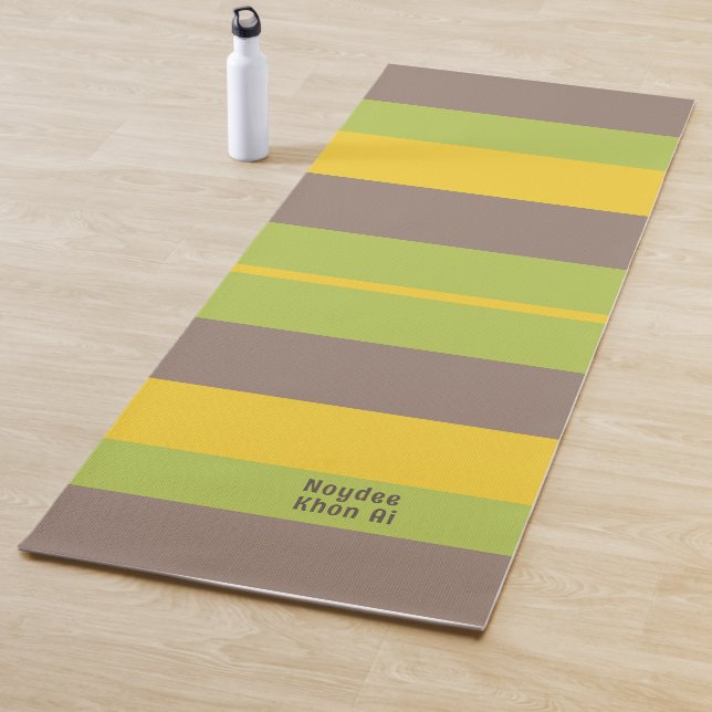 Rhythm Stripes Horizontal Lines Brown Yellow Green Yoga Mat (In Situ)