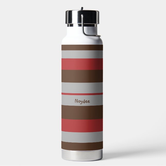 Rhythm Stripes Horizontal Lines Gray Red Brown Water Bottle (Left)