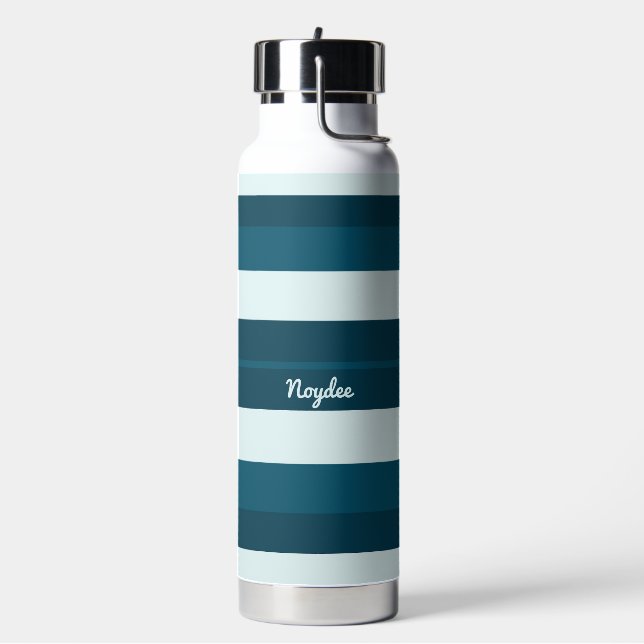 Rhythm Stripes Horizontal Lines Sea Blue White Water Bottle (Left)