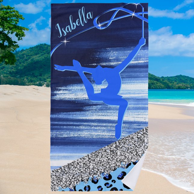 Rhythmic Gymnastics Blue Abstract with Silver Glam Beach Towel (Creator Uploaded)