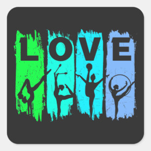 Rhythmic Gymnastics Love in Green and Aqua   Square Sticker