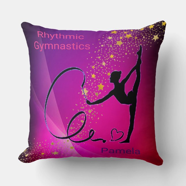 Rhythmic Gymnastics Pink & Purple Gold Stars Cushion (Front)
